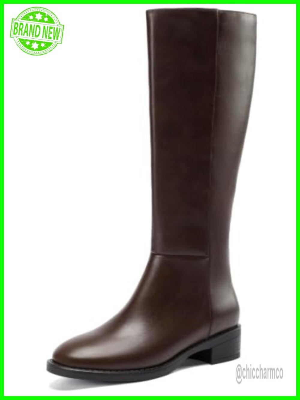 Wide Calf Knee High Boots Round Toe Low Block Heel Faux Leather